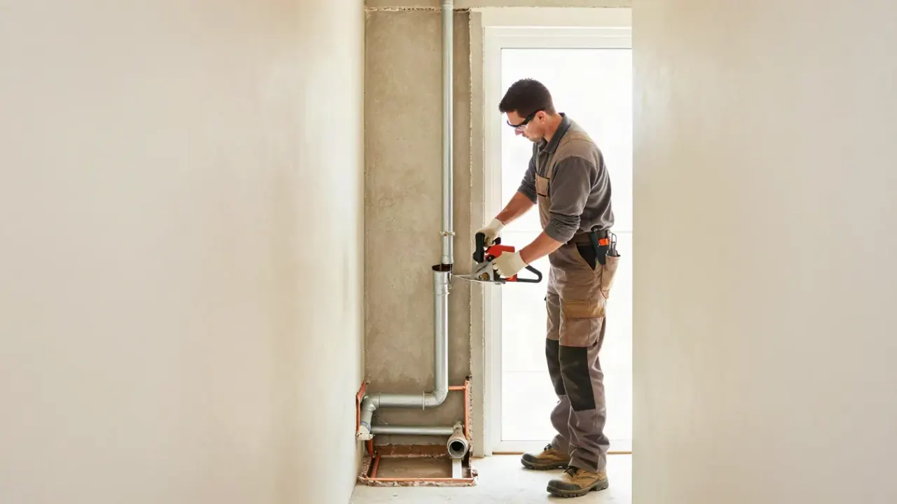 Galvanized Pipe Replacement in Baldwin Park, California: repipe specialist cutting a section of old galvanized pipe with a